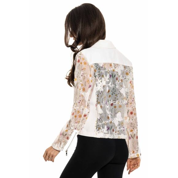 White Multicolor Denim Jacket with Floral Embroidery - Picture 2 of 2